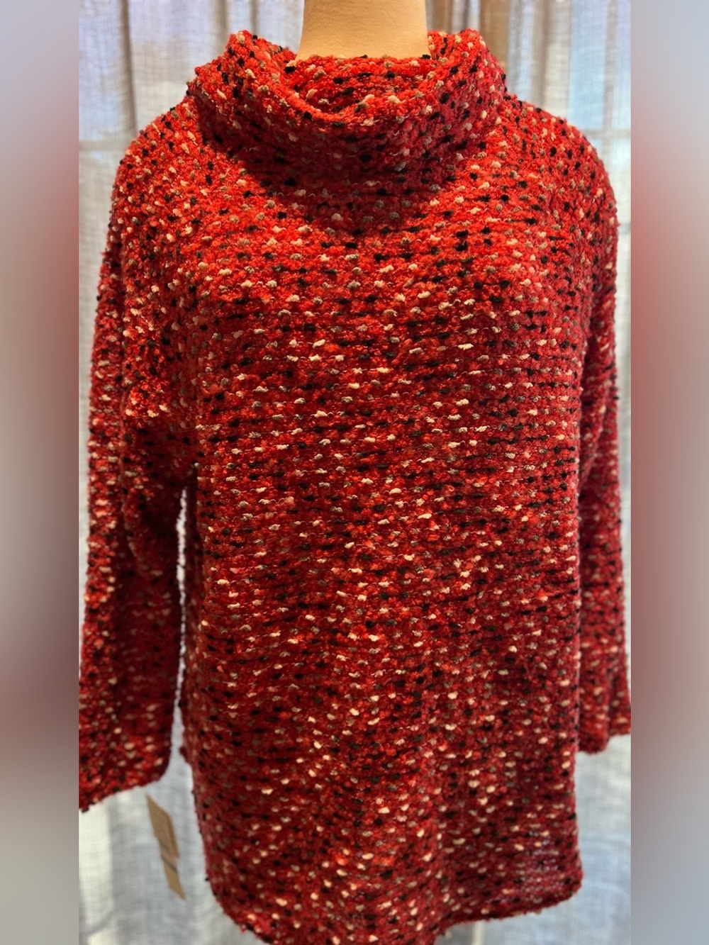 Ruby Rd. Chunky Red Bouclé Cowl Sweater